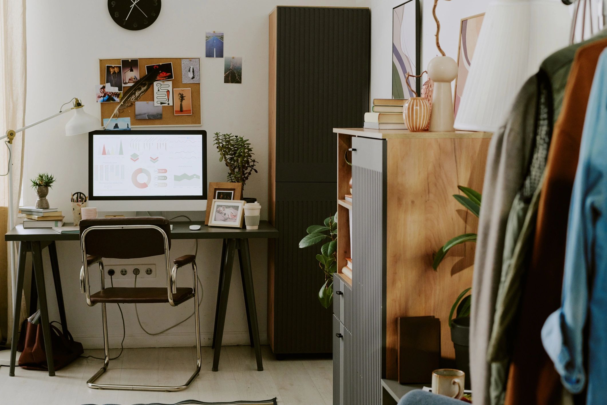 Workspace with business analytics dashboard